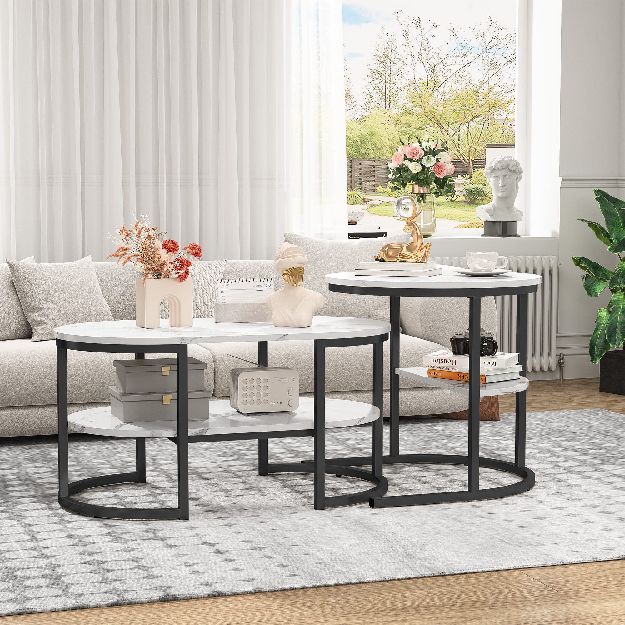 Tables Basses Gigognes Lot de 2, Table Gigogne Design Marbre, Cadre en ...