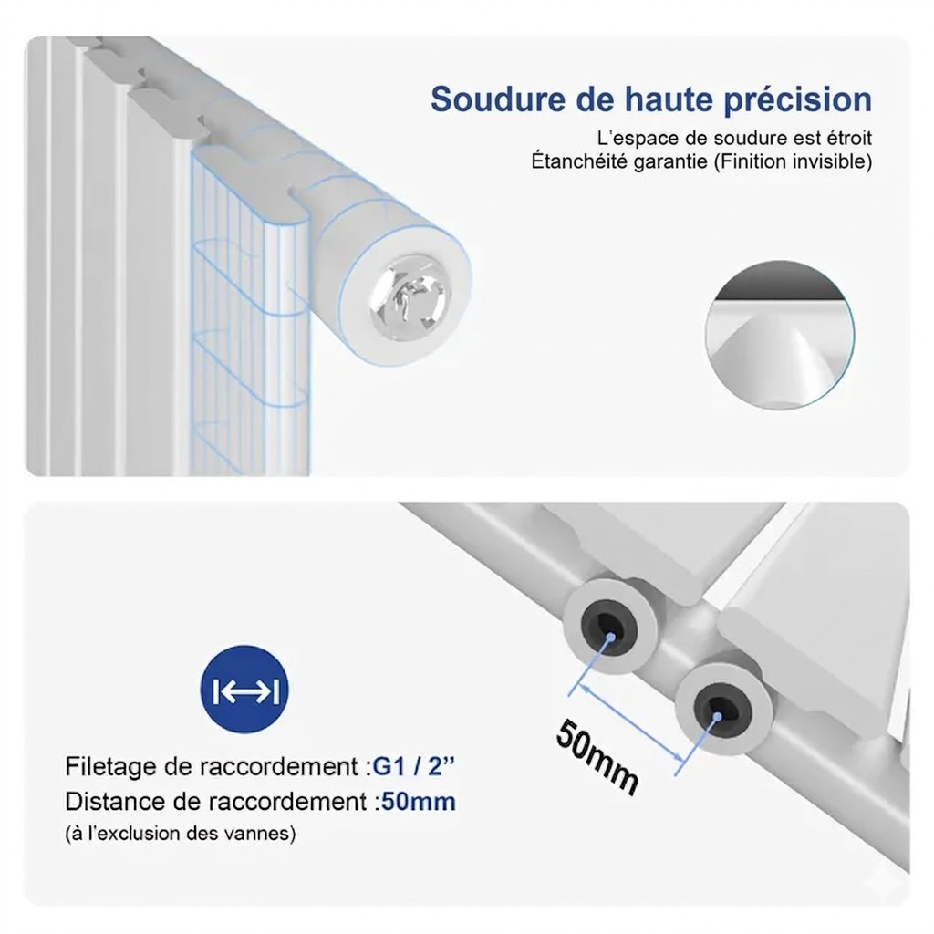 Heilmetz Radiateur à Eau Chaude Vertical en Acier, Chauffage Central Design Blanc 850W - H.160 x l.46 cm - 5