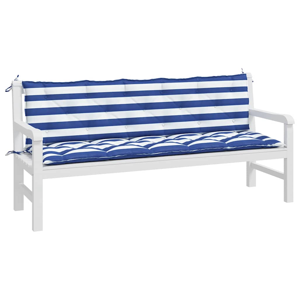 Lot De 2 Coussins De Banc De Jardin - Coussins De Siège Rayures Bleues/blanches - 4