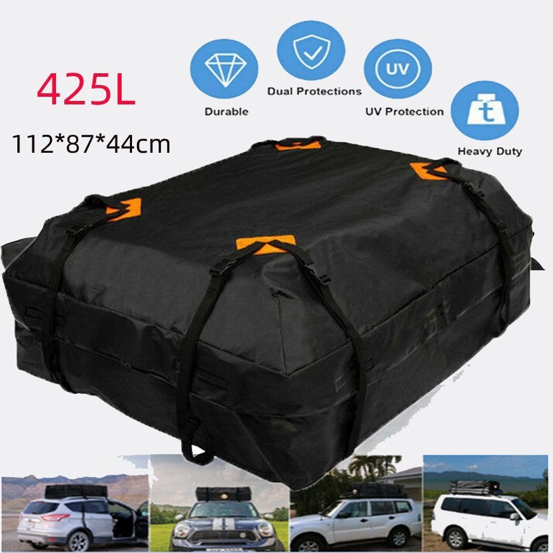 Sac de Toit 425L 420D pour Voiture, Sac de Voyage Résistant à l'Eau avec Bordures Orange, Antidérapant, Protection UV et Tous Temps - 6