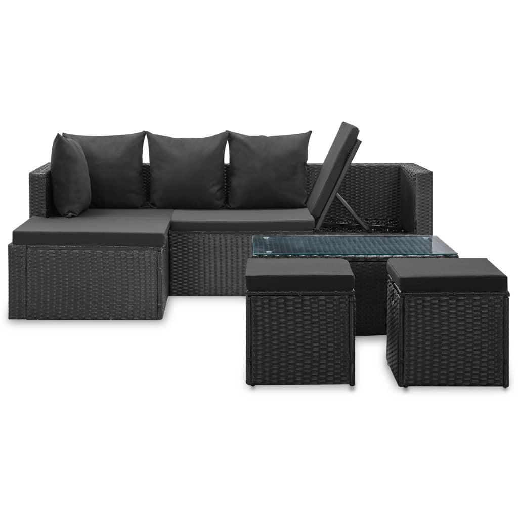 Salon de jardin 4 pcs Noir avec coussins Résine tressée - 3