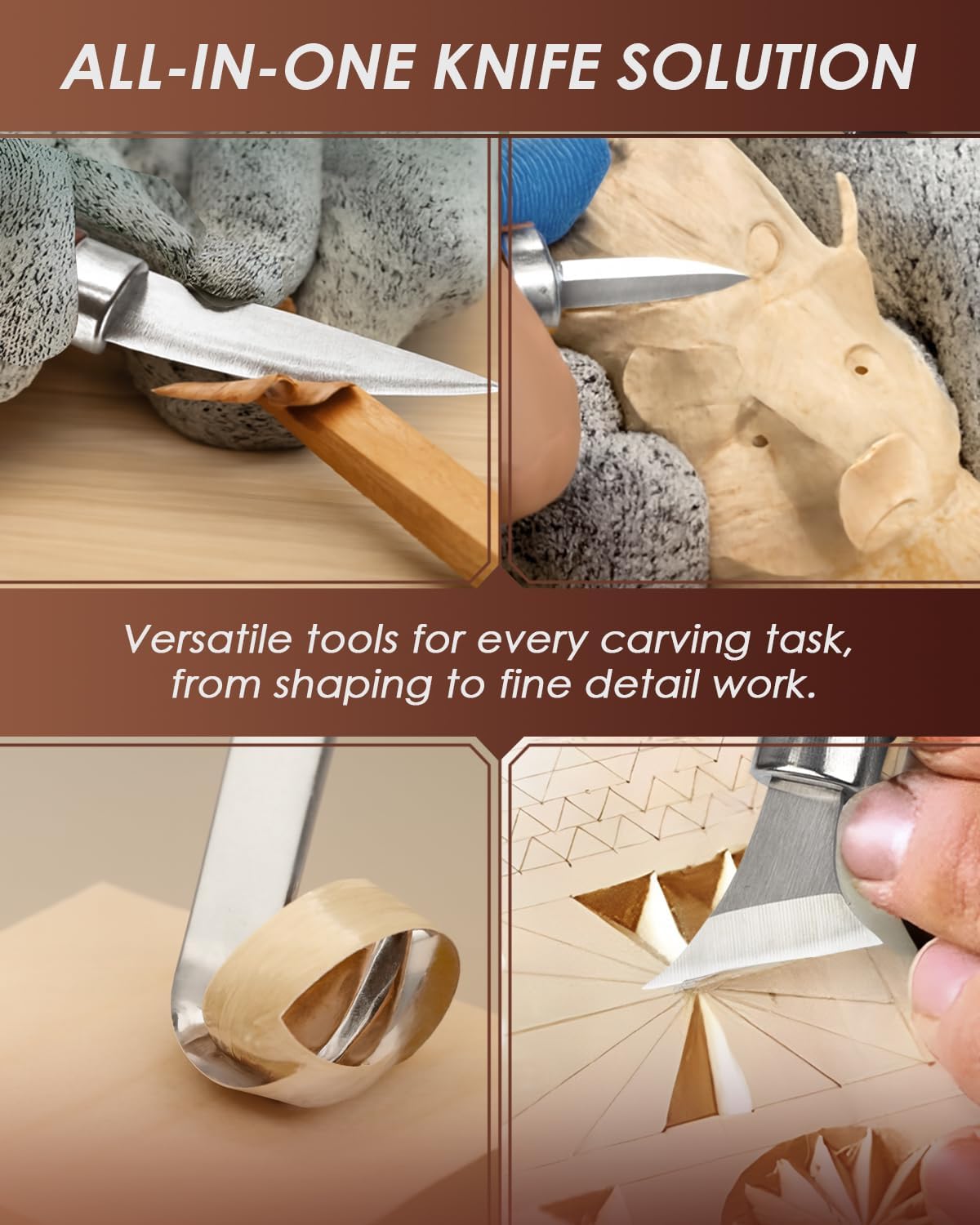 Kit de sculpture sur bois avec ciseaux à bois : Ensemble professionnel de sculpture sur bois, 25 outils à main de luxe avec étui en cuir - 4
