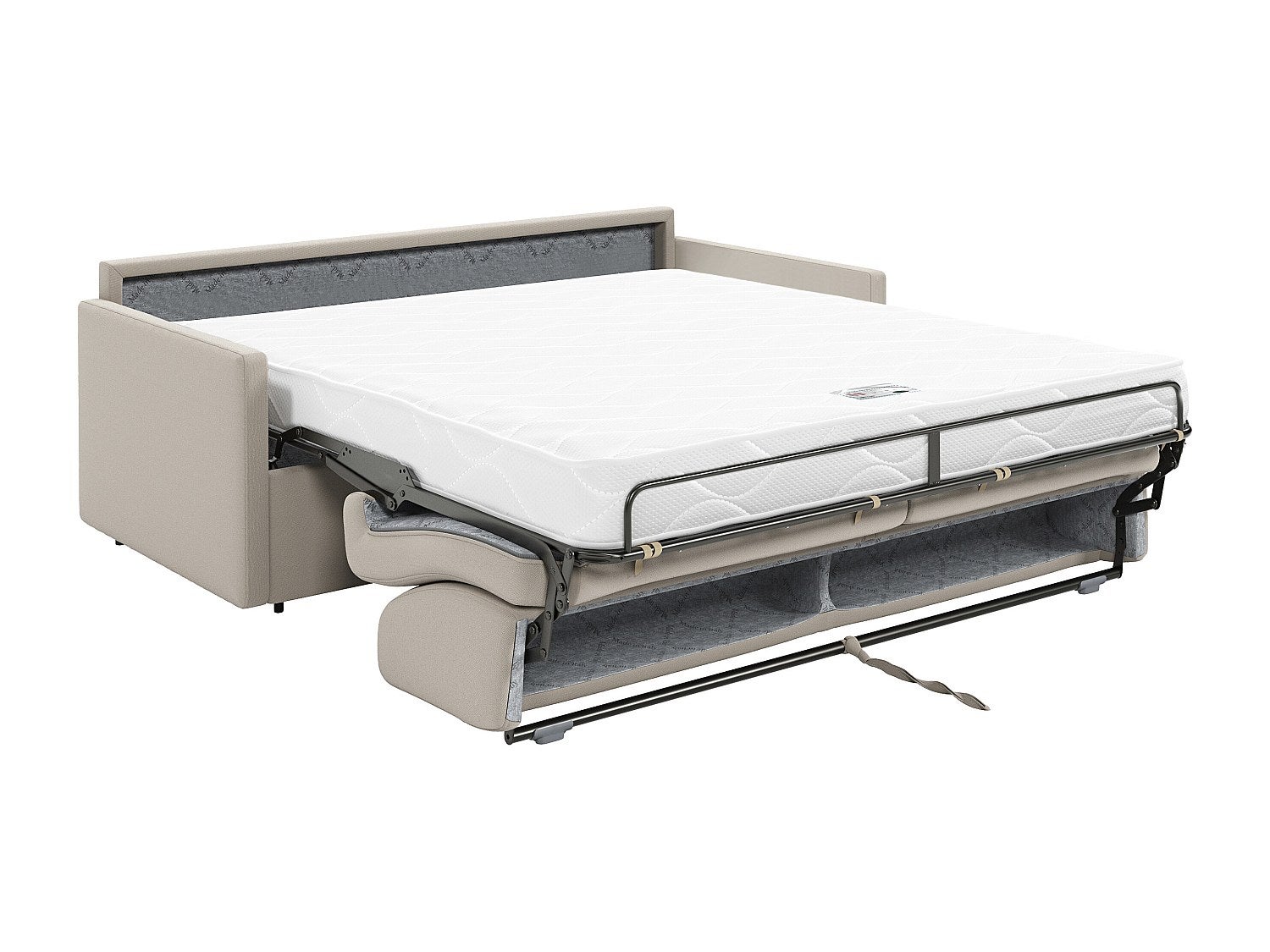Canapé 3 places convertible express en tissu beige - Couchage à lattes larges 140 cm - Matelas 14 cm CALIFE - 4