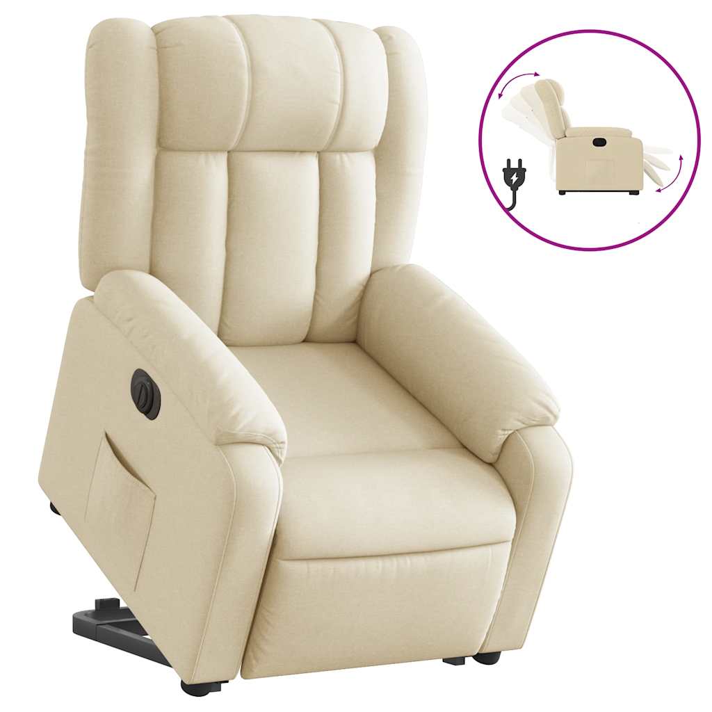 Fauteuil inclinable électrique crème tissu - 2