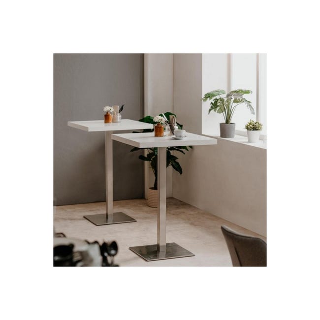 Tavolo Alto Quadrato in Legno da Bar per Sgabelli 70x70 Bianco