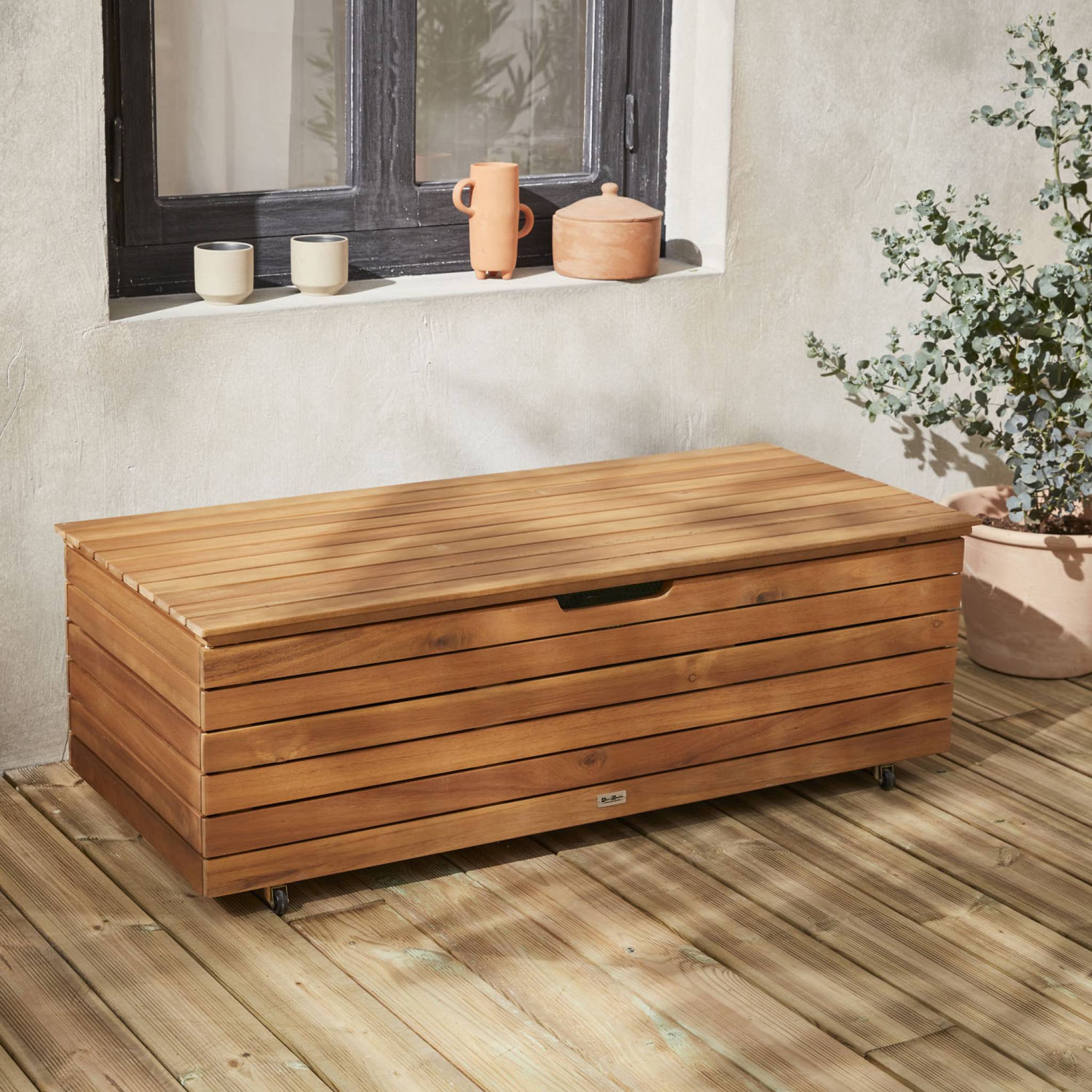 Coffre de jardin en bois - Saragosse - 130L. rangement coussins 107x48.5cm avec vérins et roulettes SARAGOSSE - 2