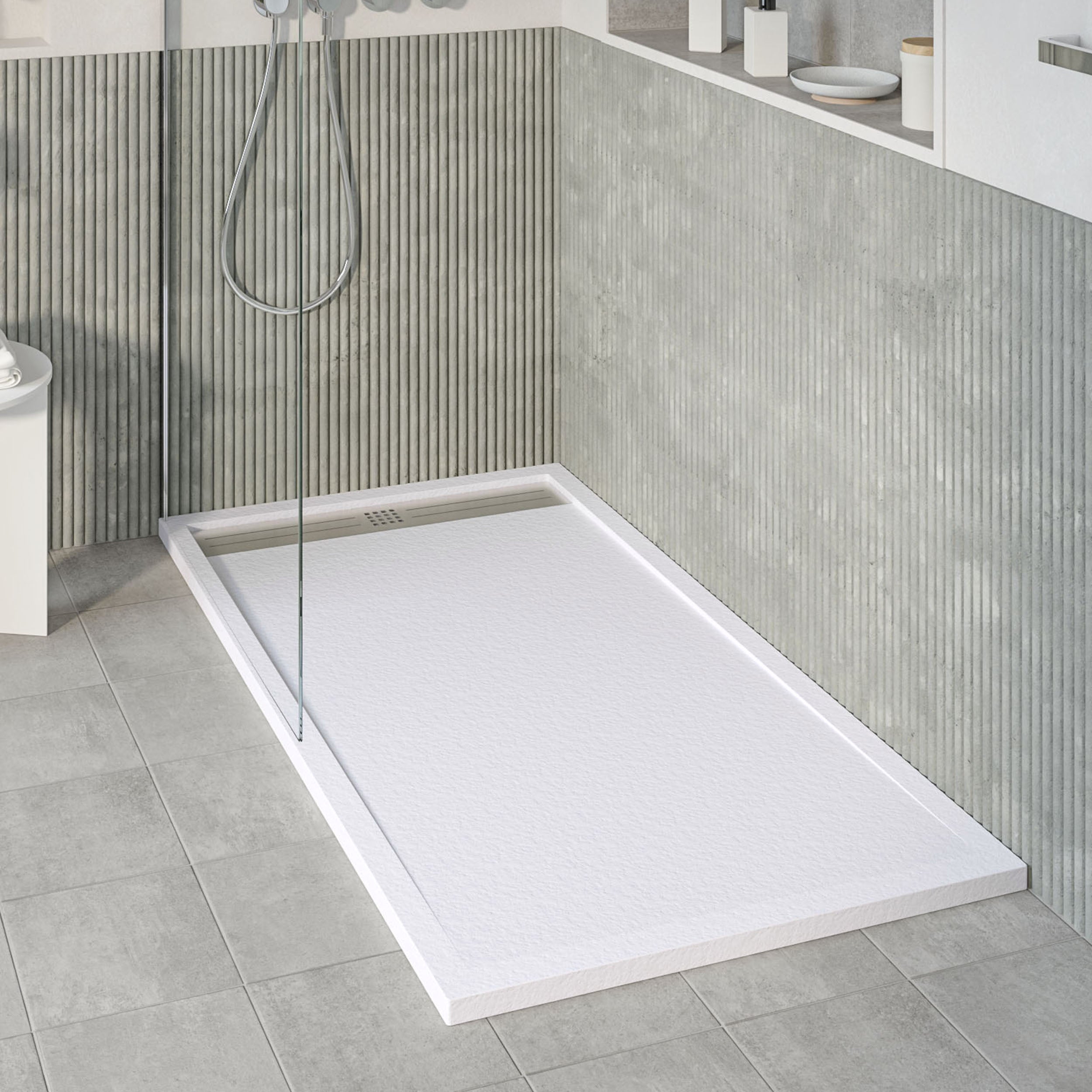 Receveur de douche en résine Voiga 70x200 blanc RAL 9003 avec siphon ...