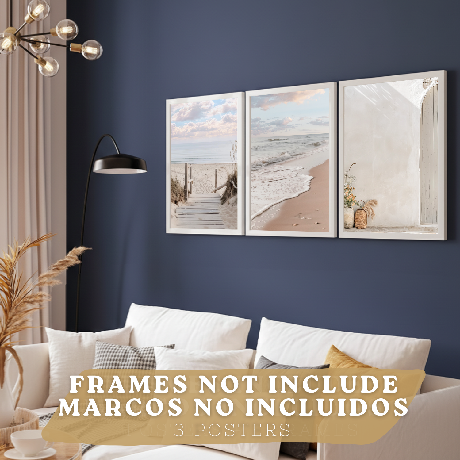 Ensemble De 3 Affiches Décoratives Sur Le Thème De Plage/mer. Décoration Murale. Poster Mural Minimaliste Et Moderne. Décoration Pour Salle De Bain A3 - 3