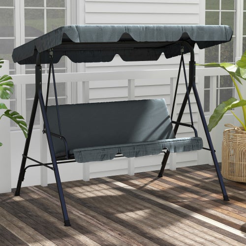 Balancelle avec coussin d'assise, balancelle de jardin 3 places avec pare-soleil réglable, capacité de charge jusqu'à 240 kg, 172 x 110 x 153 cm - 2