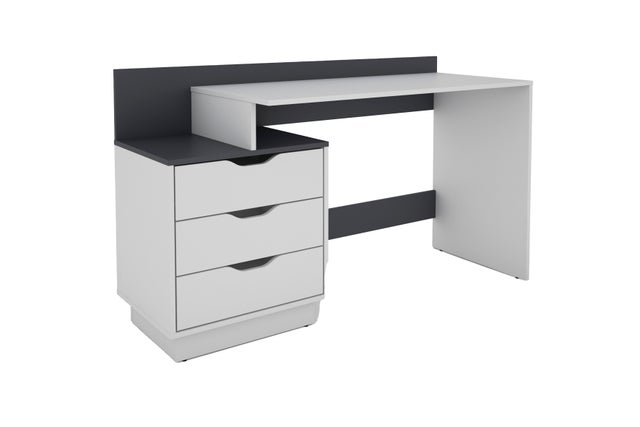 Bureau Droit Mae 3 Tiroirs Avec étagères De Rangement Blanc Et Bois