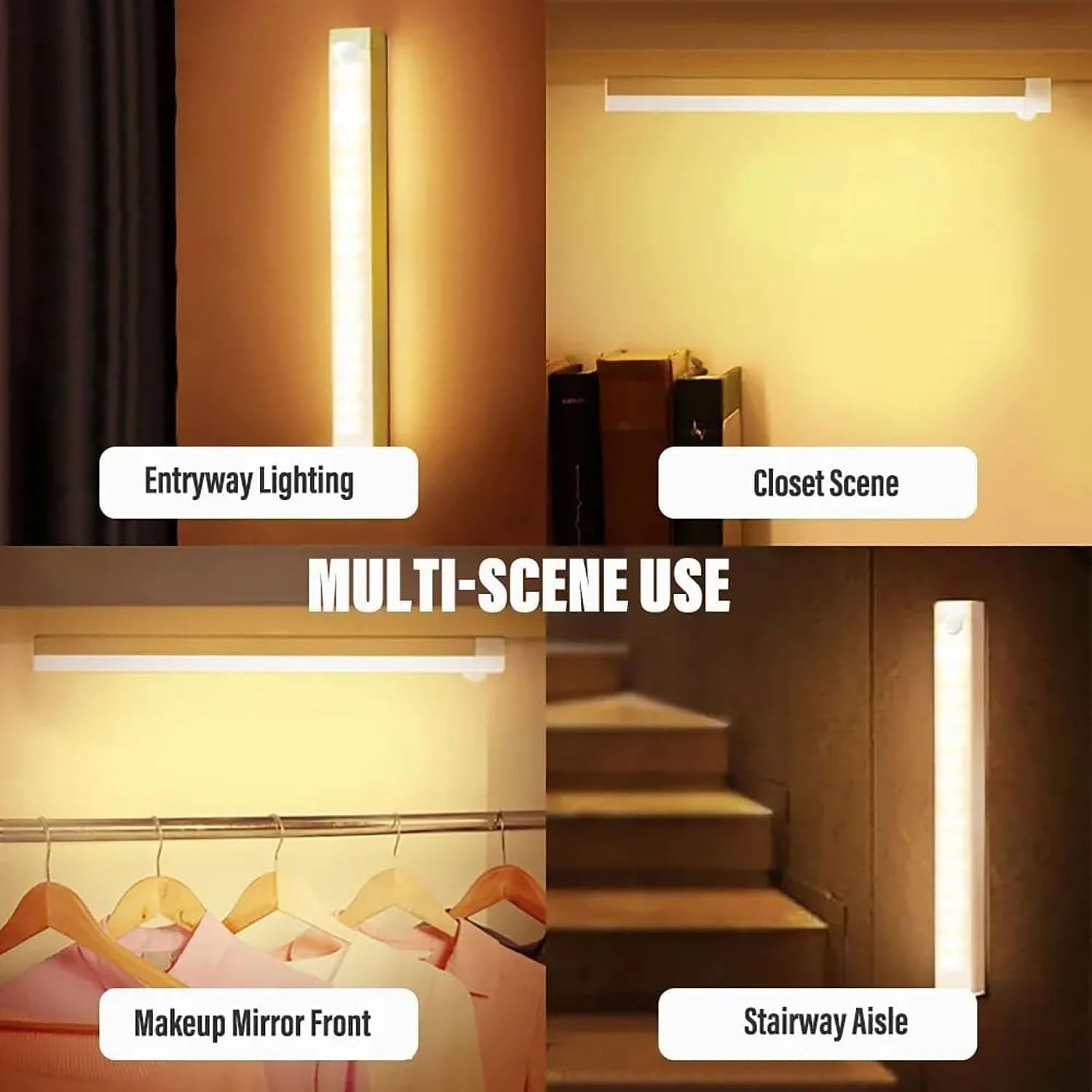 Akumulatorowa magnetyczna lampa LED, inteligentny czujnik, 3 tryby kolorów, automatyczne włączanie/wyłączanie, nie wymaga wiercenia (czarna, 30 cm)