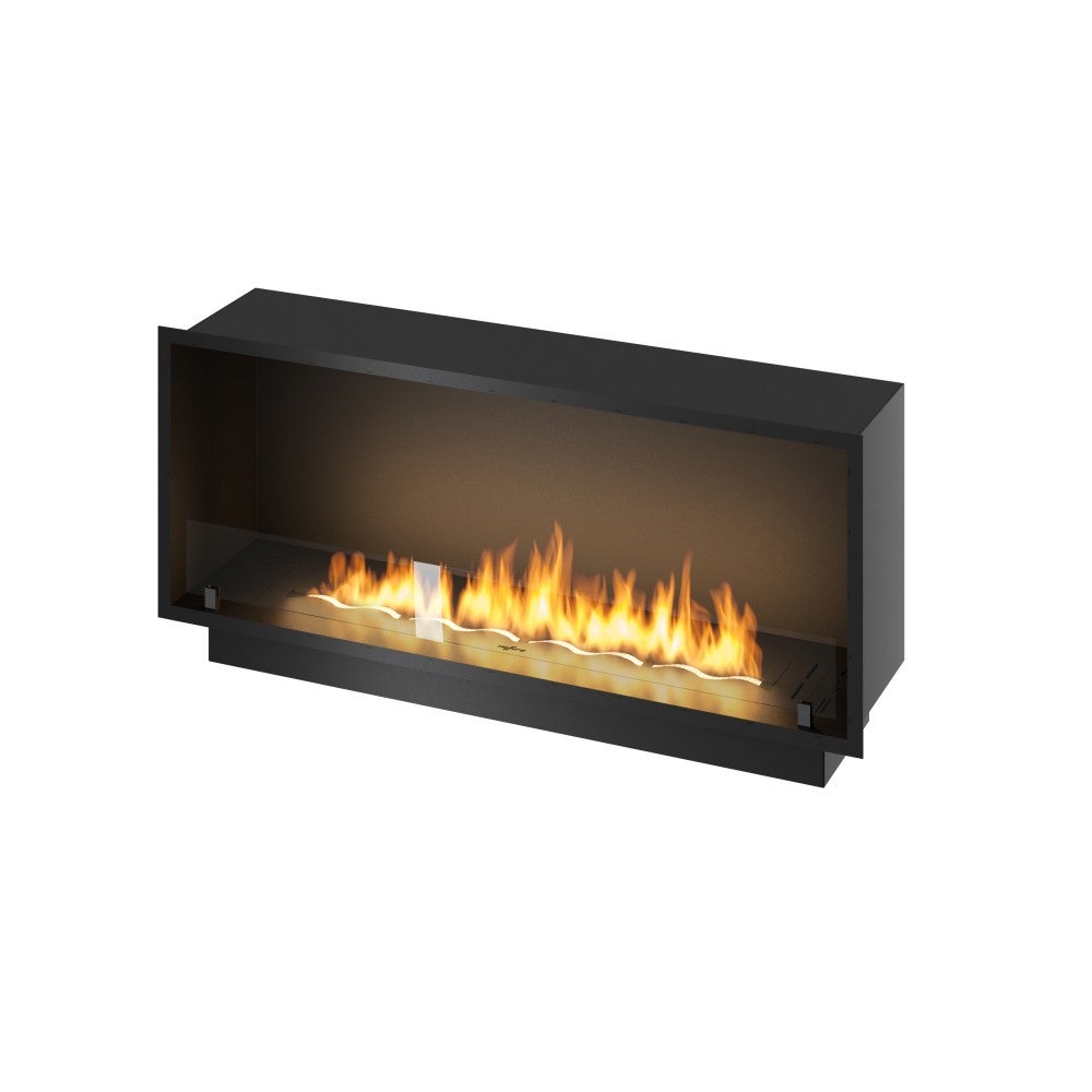Kominek bioetanolowy Inside Black 1200 do zabudowy - matowa czerń, ze szkłem, palnik 4 l, nowoczesny design