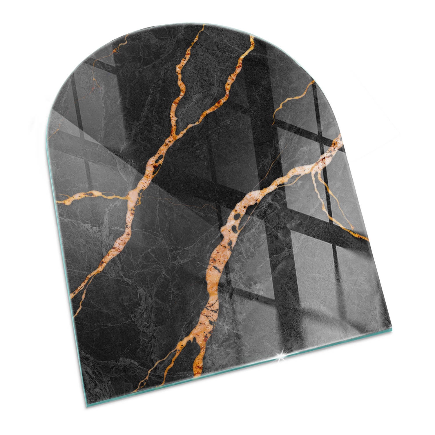 Szyba hartowana pod kominek, szkło zabezpieczające podłogę, nowoczesny design | 80x70 | Elegancki marmur z żyłkami