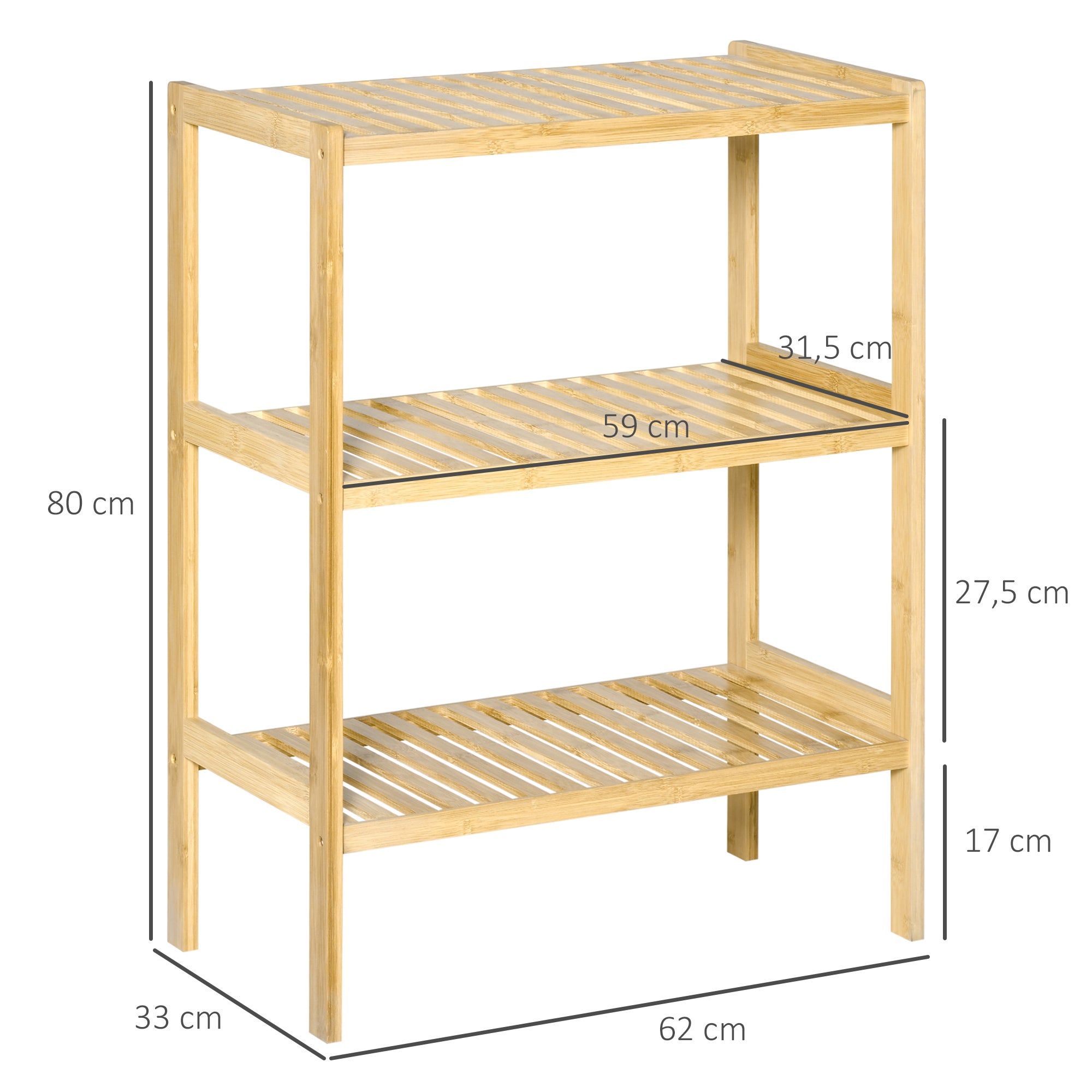 Étagère en bambou à 3 niveaux - étagère pour pots de fleurs, cuisine - étagères à lattes - dimensions&nbsp;: 62&nbsp;cm (L) x 33&nbsp;cm (l) x 80&nbsp;cm (H) - 5