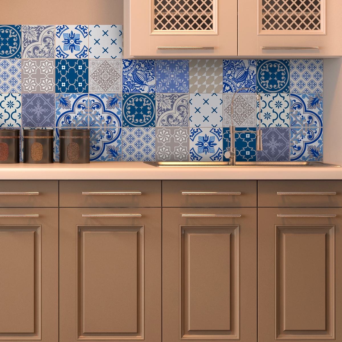 16 vinilo baldosas azulejos adornos tradicionales - adhesivo pared - sticker revestimiento - 16stickers15x15cm