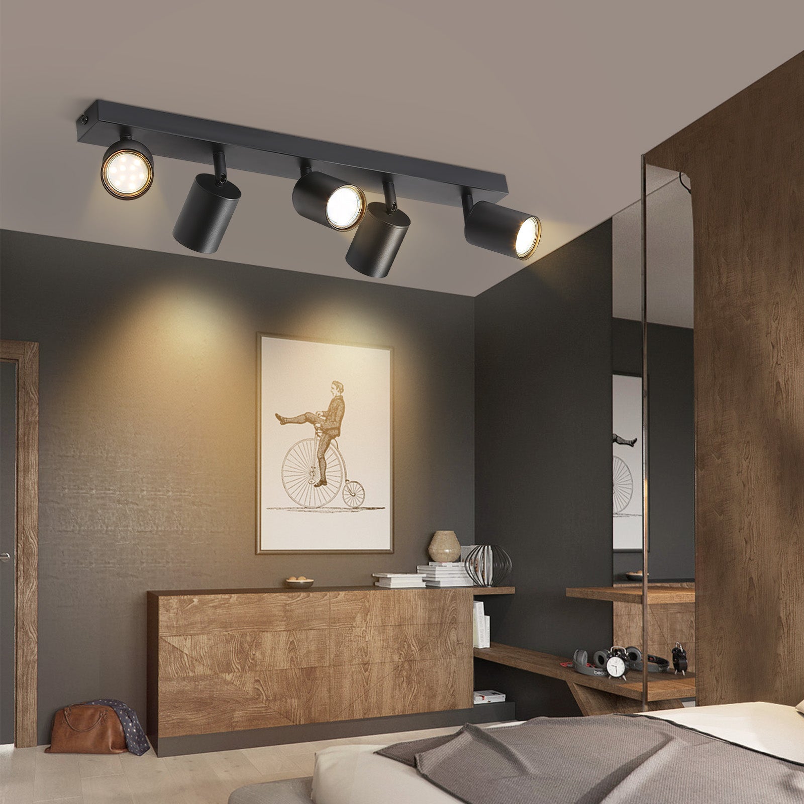NETTLIFE Czarne Reflektoroway sufitowe LED GU10, regulowane w zakresie 350°, nowoczesne do przedpokoju, salonu, sypialni, bez żarówki - 4