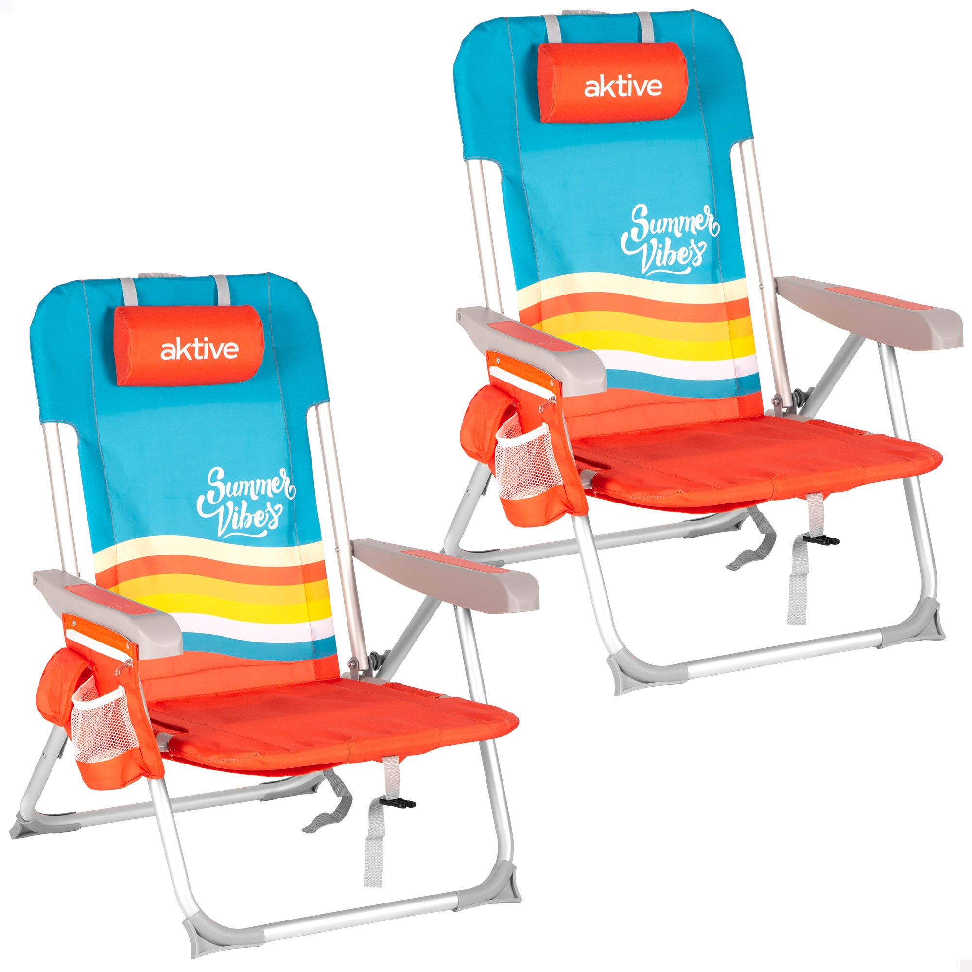 Aktive pack 2 sillas playa medio multiposición 50x60x85 cm multicolor con bolsillos