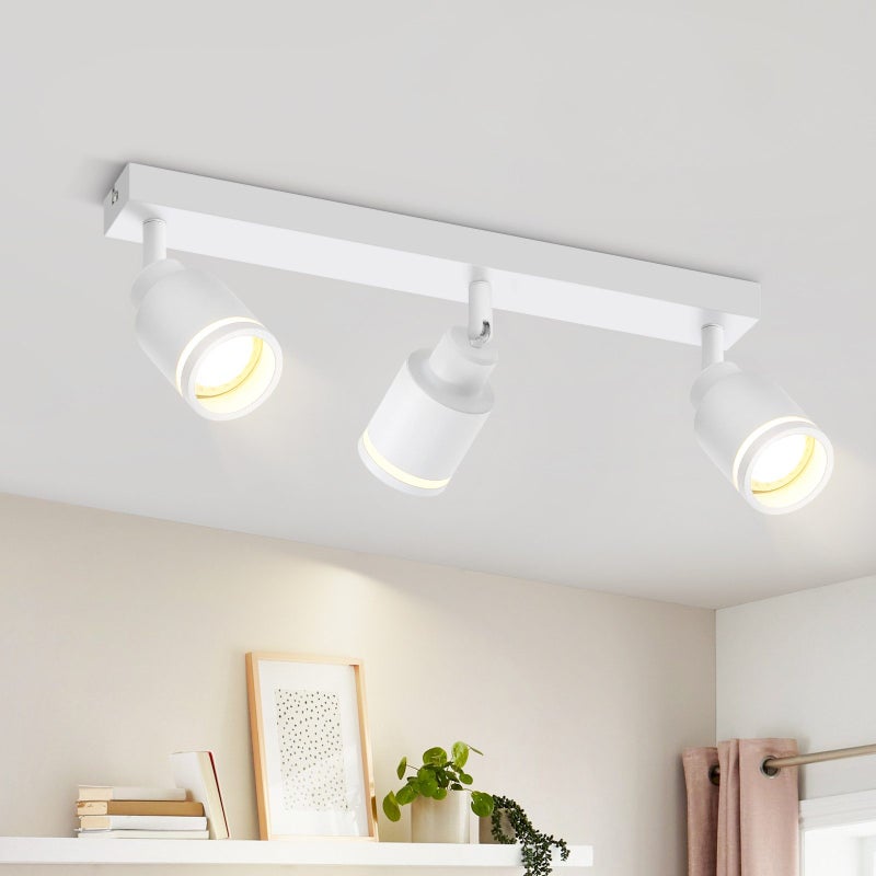 Nettlife Reflektorowa sufitowy 3-punktowy GU10, metalowy, regulowany, biały, Nowoczesna lampa do sypialni