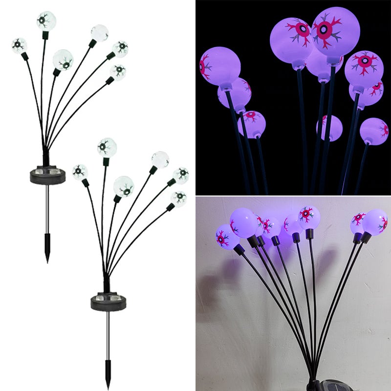 Zewnętrzne dekoracje na Halloween, 6 LED - Kołyszące się lampy solarne - Kołyszące się lampy świetlikowe - Zestaw 2 sztuk