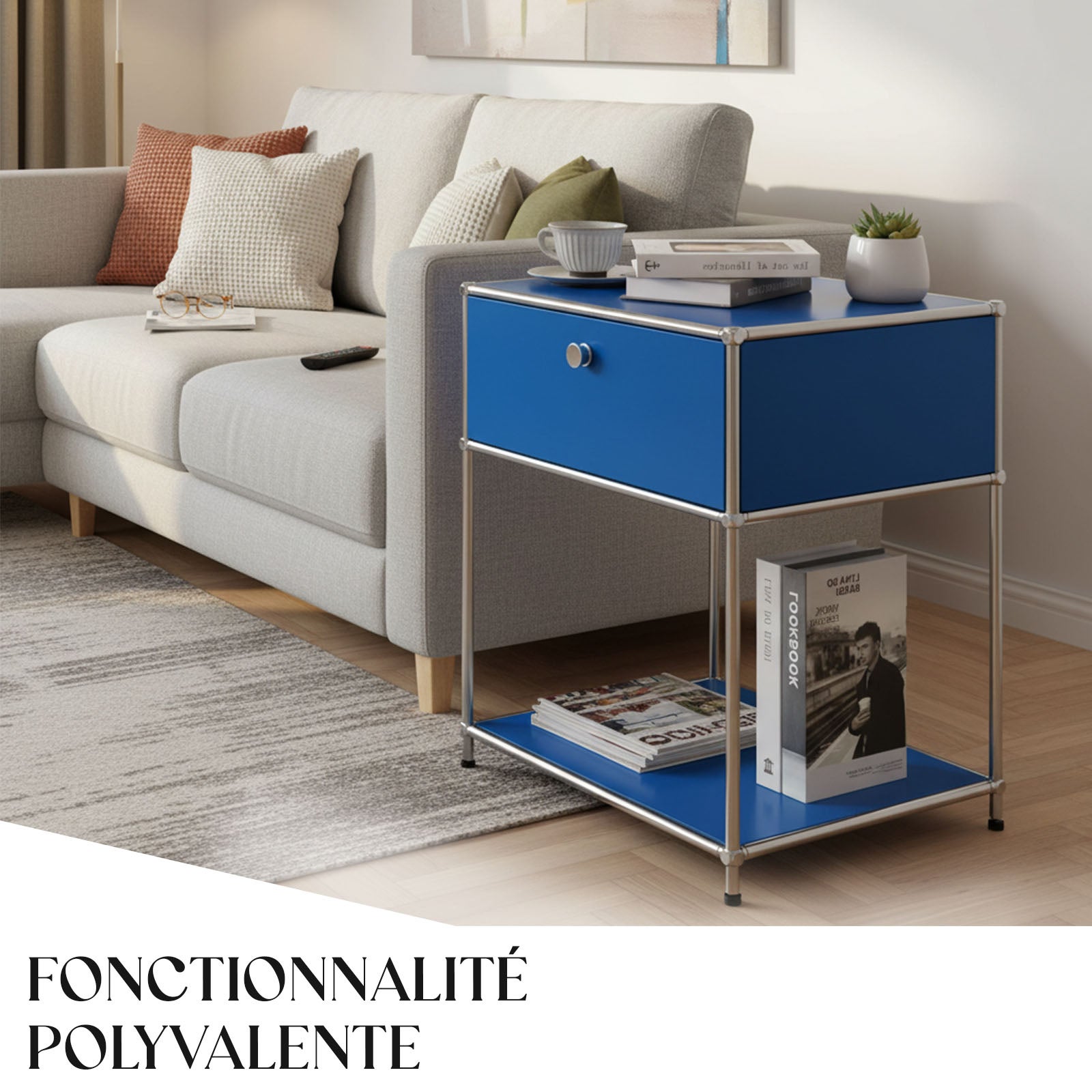 Étagère métal chromé design épuré, Concept Epuré MK-139, L50 × P40 × H65 cm, Bleu - 6