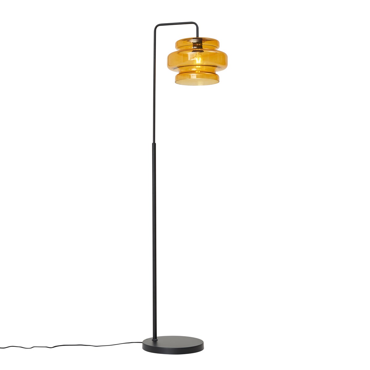 Lampa podłogowa w stylu retro czarna z pomarańczowym szkłem - Denise