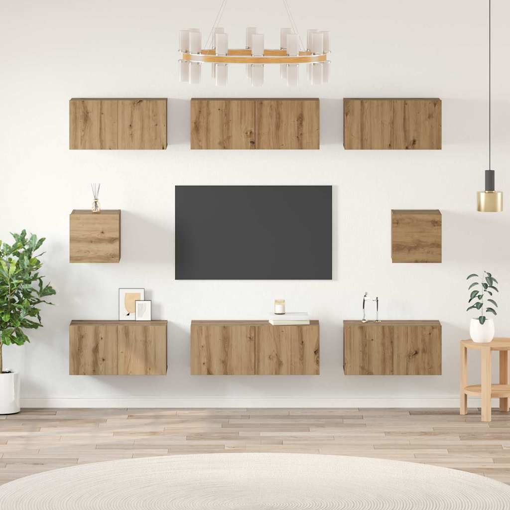 Zestaw szafek RTV Montowane na ścianie 8 pcs Dąb rzemieślniczy vidaXL