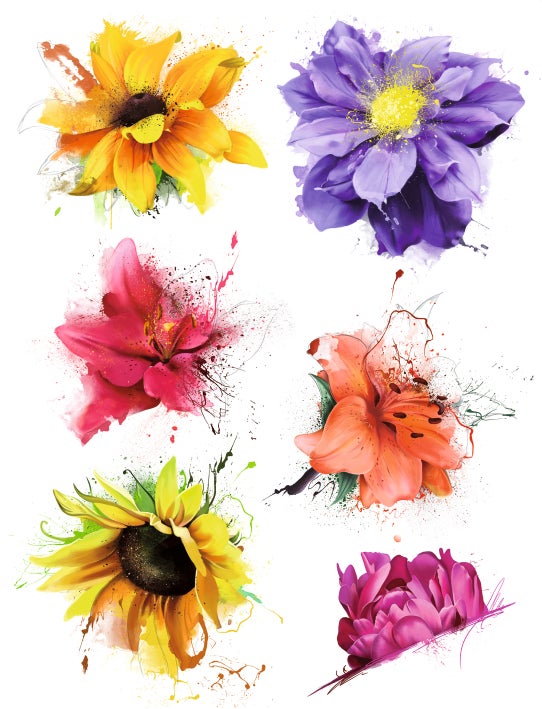 Mural decorativo autoadhesivo flores amarillo, morado y rosa - 85 x 65 cm - sanders & sanders