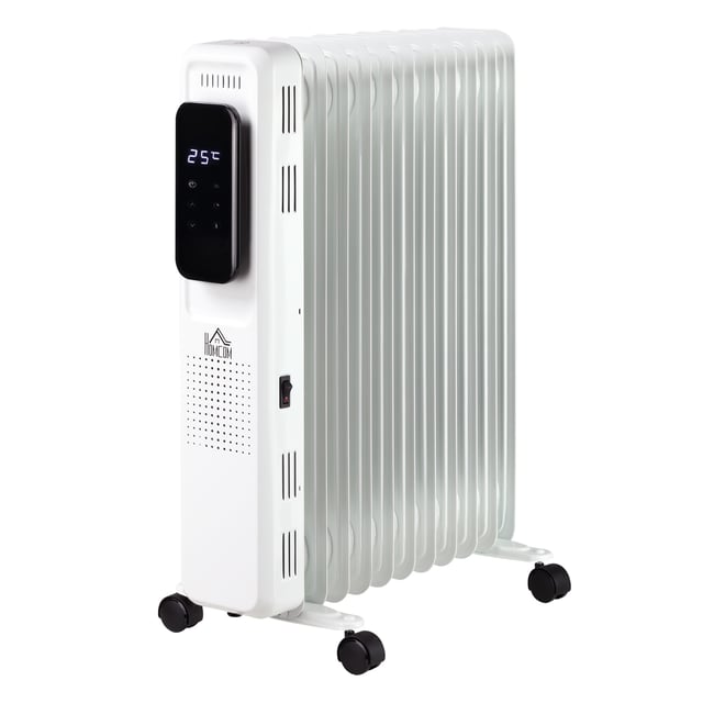 HOMCOM Radiatore a Olio a 11 Elementi, 3 Livelli di Riscaldamento, Timer e Temperatura Regolabile, 50.5x24x63 cm, Bianco