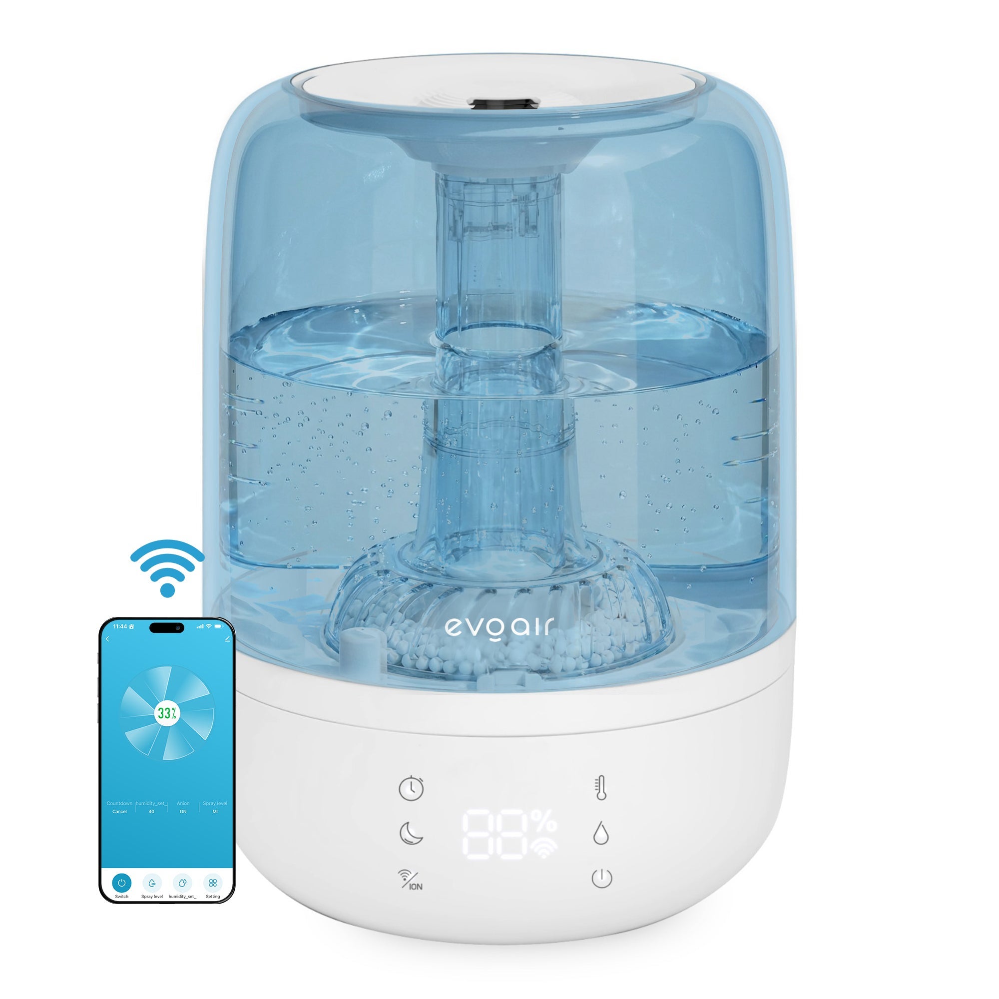 Umidificator Evoair LunoBlu Smart, Wi-Fi, 2.5L, Senzor, Alb/Albastru