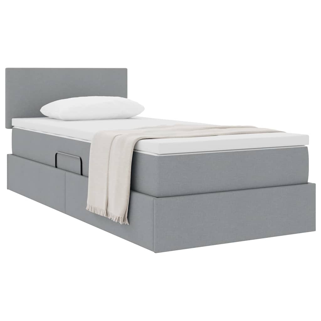 Lit avec rangement et matelas gris clair 90 x 190 cm velours - 3