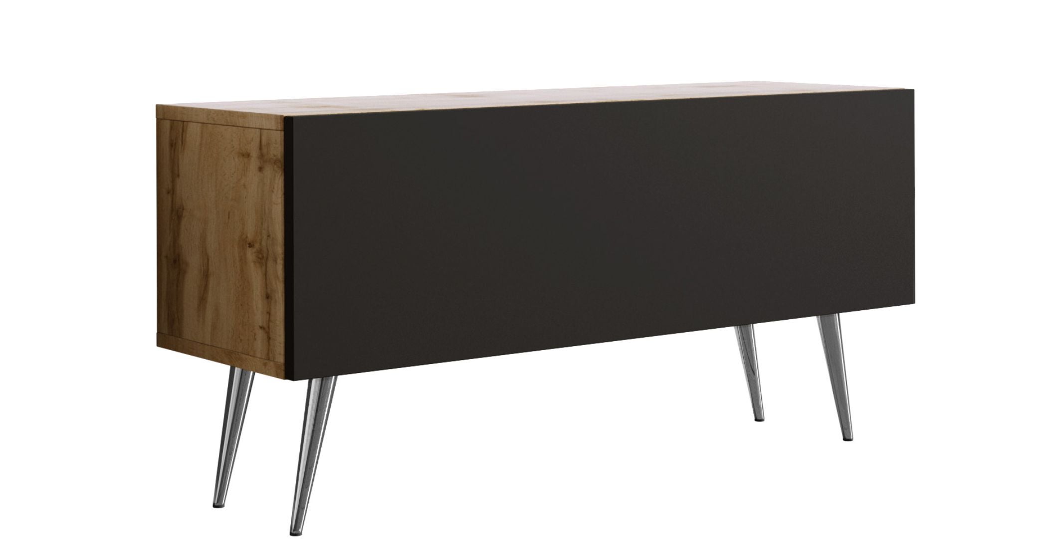 Szafka RTV : Dąb Wotan / Czarny Matowy, nogi chrom, 100 x 32 x 52 cm