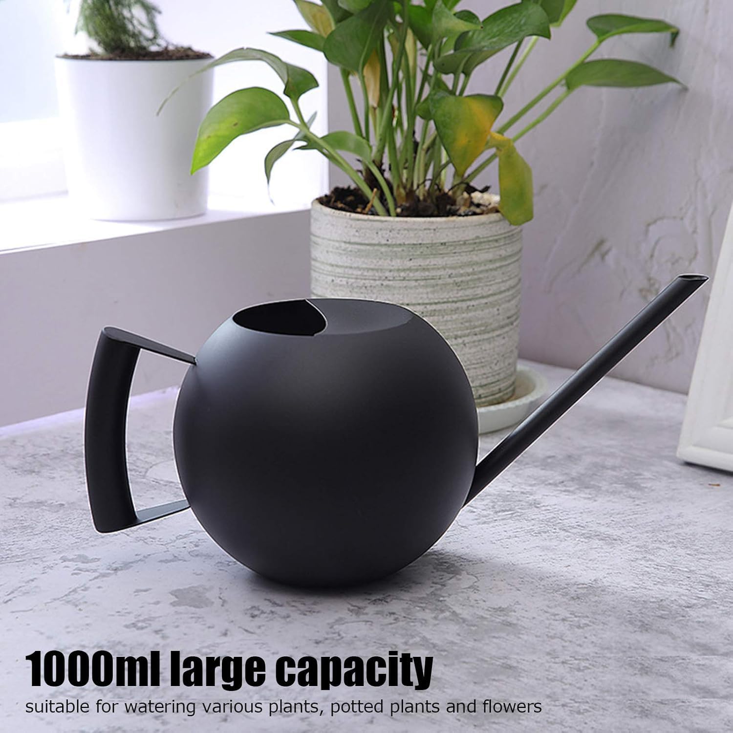 1L Metall Noir, Arrosoir Plante Interieur, Acier Inoxydable à Long Bec, Design Moderne pour Intérieur, Balcon et Terrasse, Facile à Nettoyer - 4