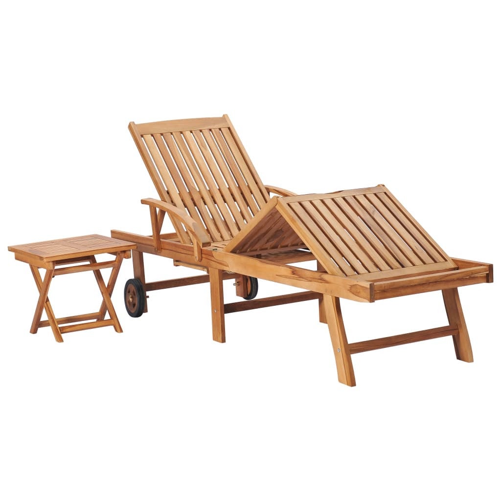 Chaises longues 2 pcs avec table Bois de teck solide - 5