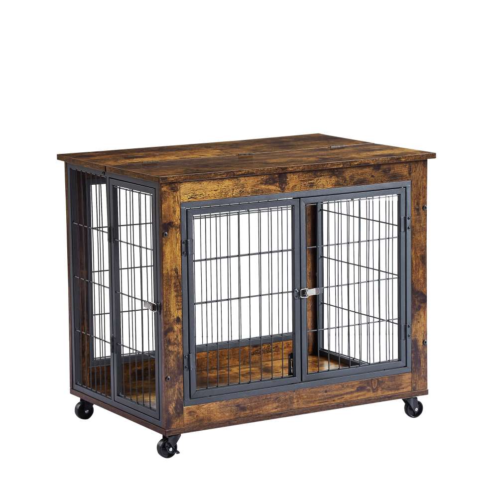 Caixa para Cão Estilo Móvel, Nicho Interior com Dupla Porta, Tampa Abrir e Rodas para Fácil Mobilidade 80x56x69.5cm - 6