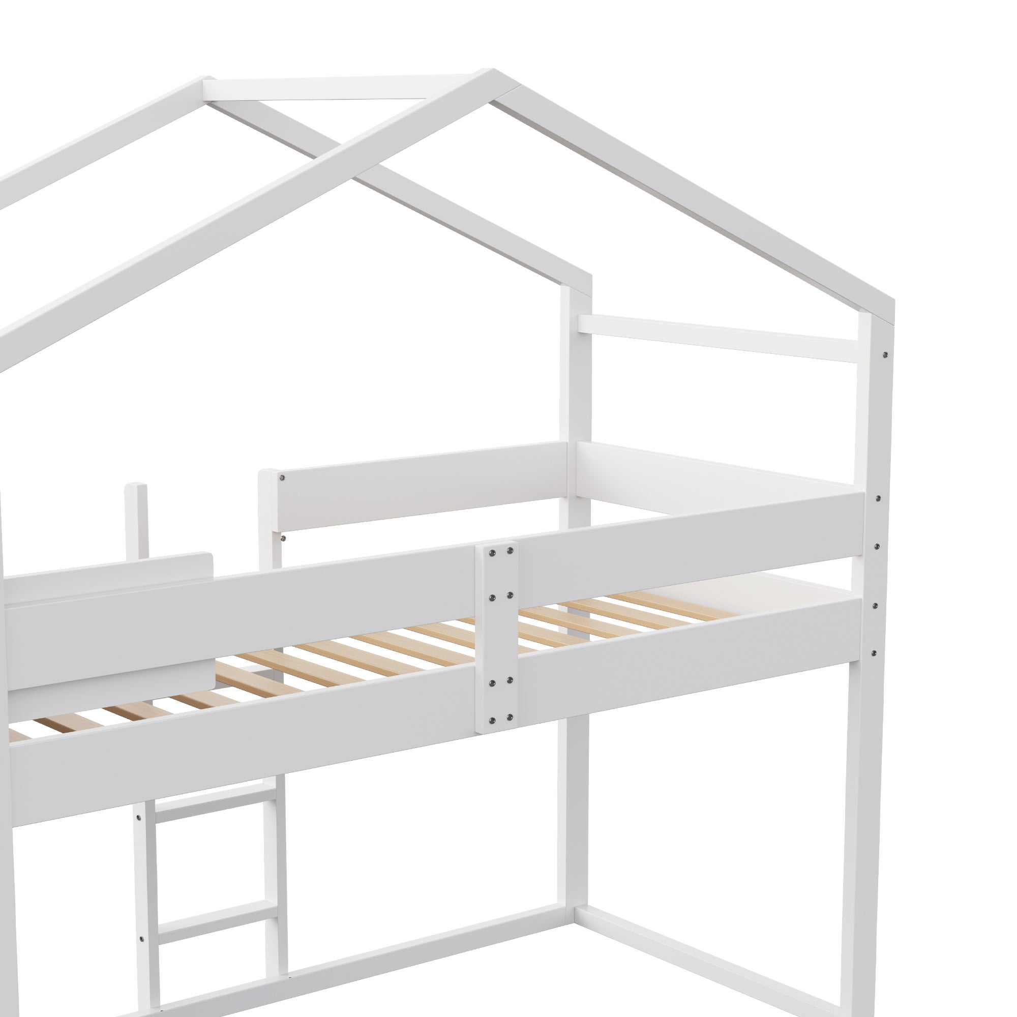 Łóżko piętrowe 90 x 200 cm z 2 szufladami, 2 drzwiami i przegródkami - Sosna + sklejka + MDF - Białe (Materac nie jest wliczony w cenę) - 8