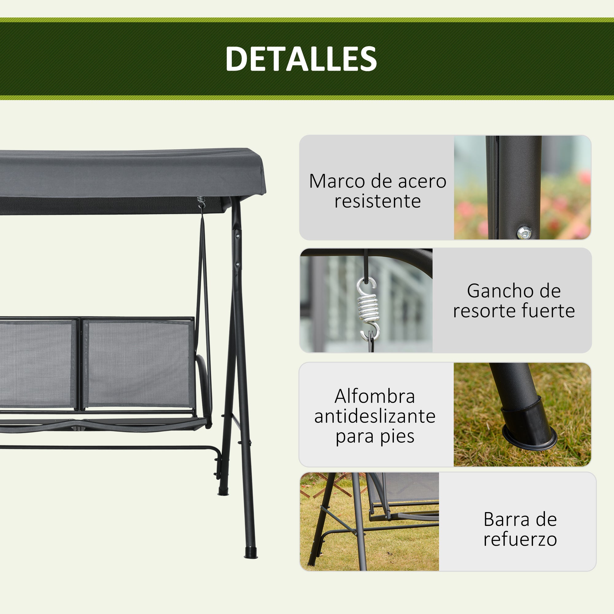 Baloiço de Jardim Outsunny em Aço, Textilene Cinzento Escuro 140x118x162 cm - 6