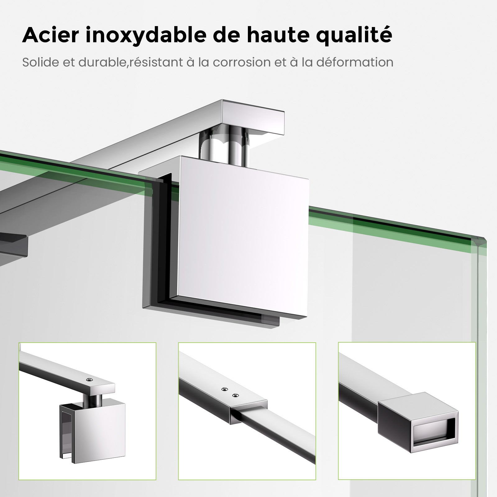 Barre de stabilisation réglable 700-1200mm pour paroi de douche à l’italienne, compatible verre 8-10mm, fixation murale en acier inox - 4