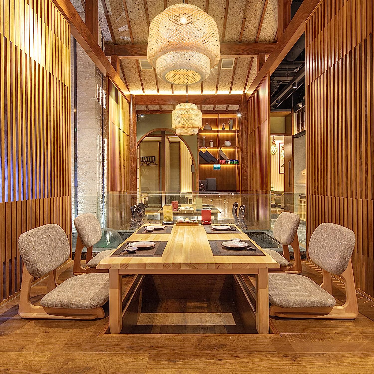 Lampadario da Camera da Letto, Soggiorno e Cucina, Lampada a Sospensione in Bambù con Paralume e Corda Regolabile, Plafoniera Soffitto Moderno - 2