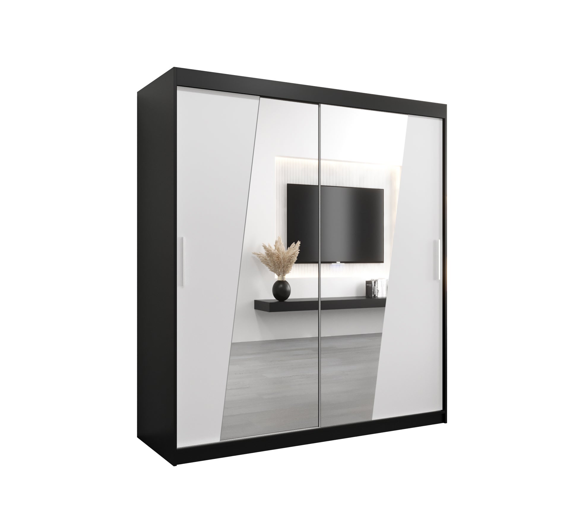Szafa przesuwna garderoba RHOMB 180 x 62 x 200 cm Czarny + Biały - Abiks Meble