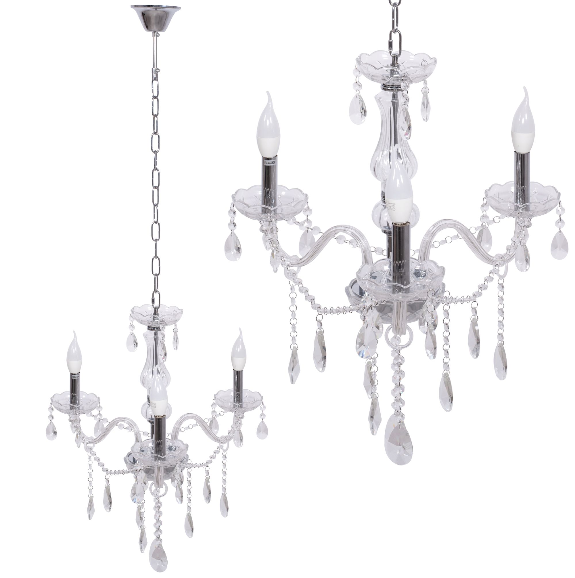 Lampa Sufitowa Wisząca Kryształowa Toolight 300752 3 Transparentny