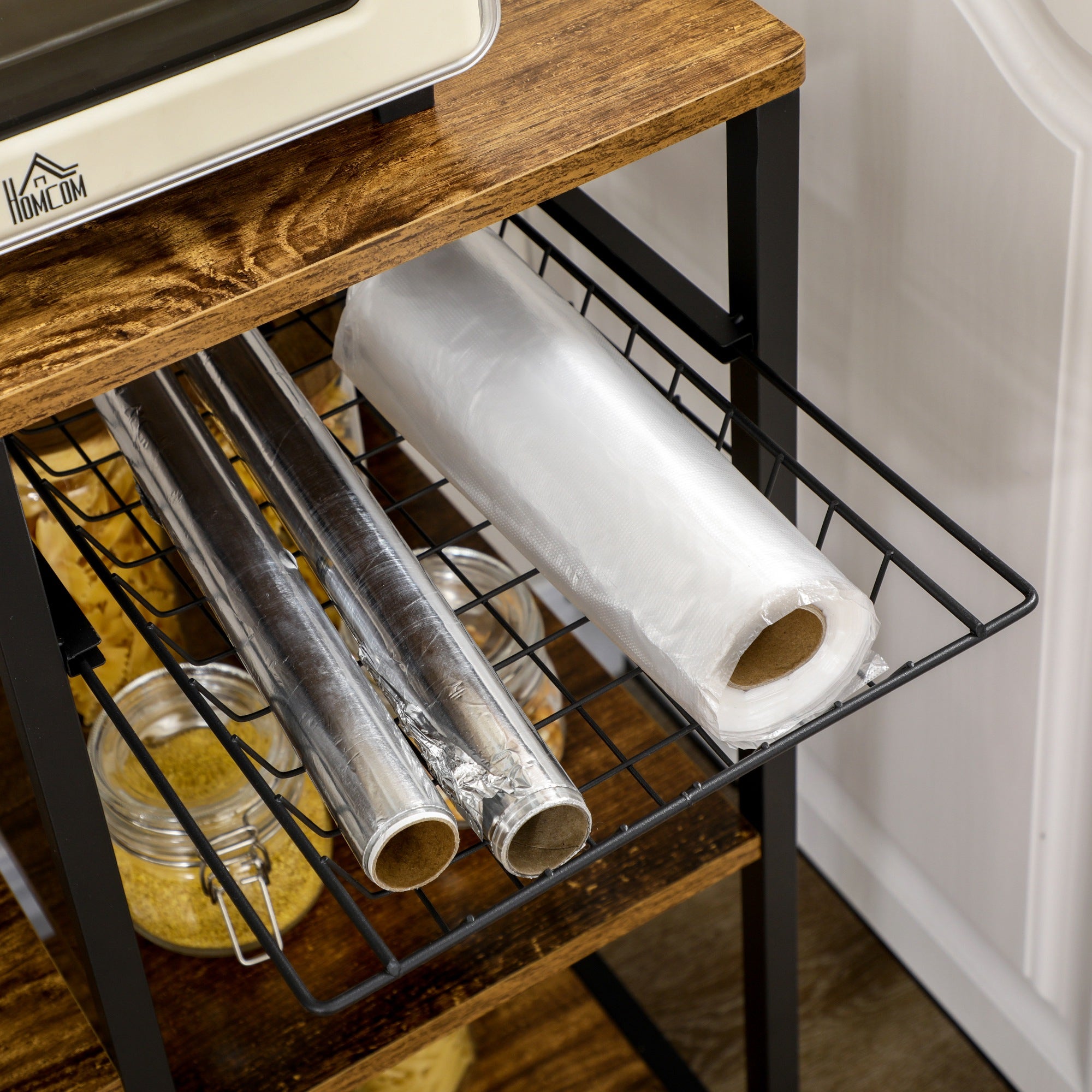 Estante de Cocina HOMCOM Melamina de Madera, Acero Marrón Rústico 90x42x130 cm - 5