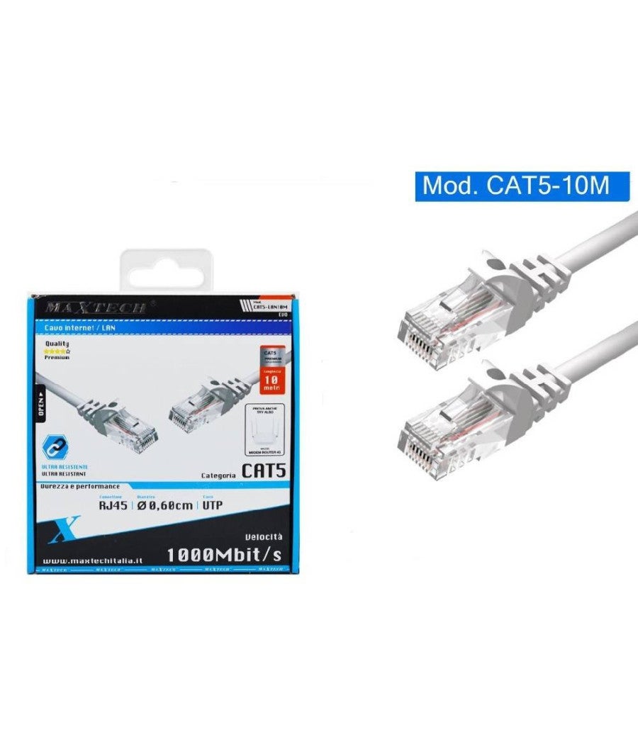 Trade Shop - Cavo Rete Lan Internet 10 Mt Cat5 Rj45 Modem Router Computer Maxtech Cat5-lan10m - - 2