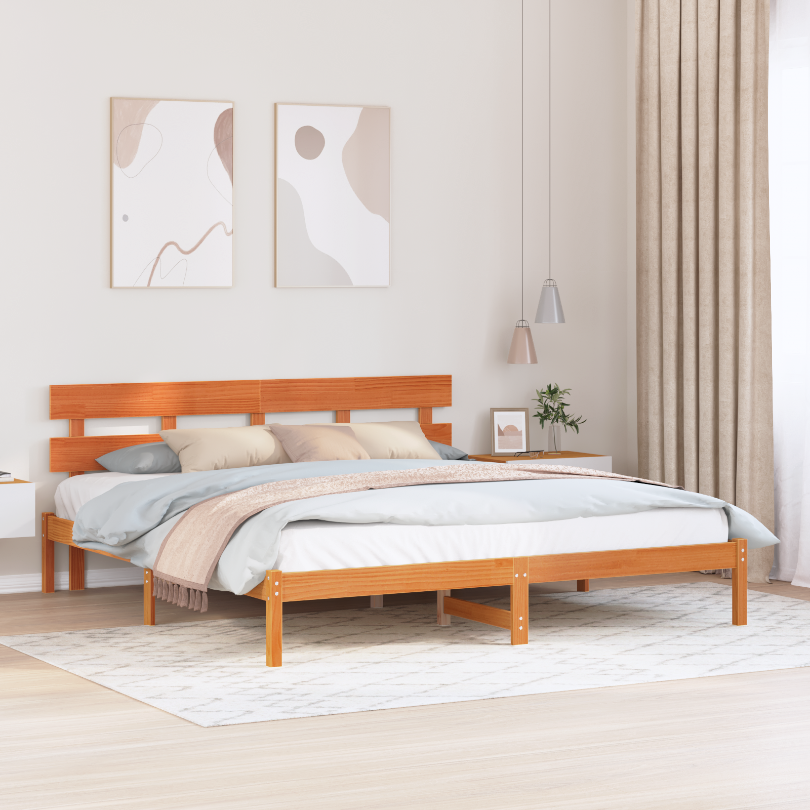 Ramka łóżka Brązowy 200 x 200 cm Lite drewno sosnowe vidaXL