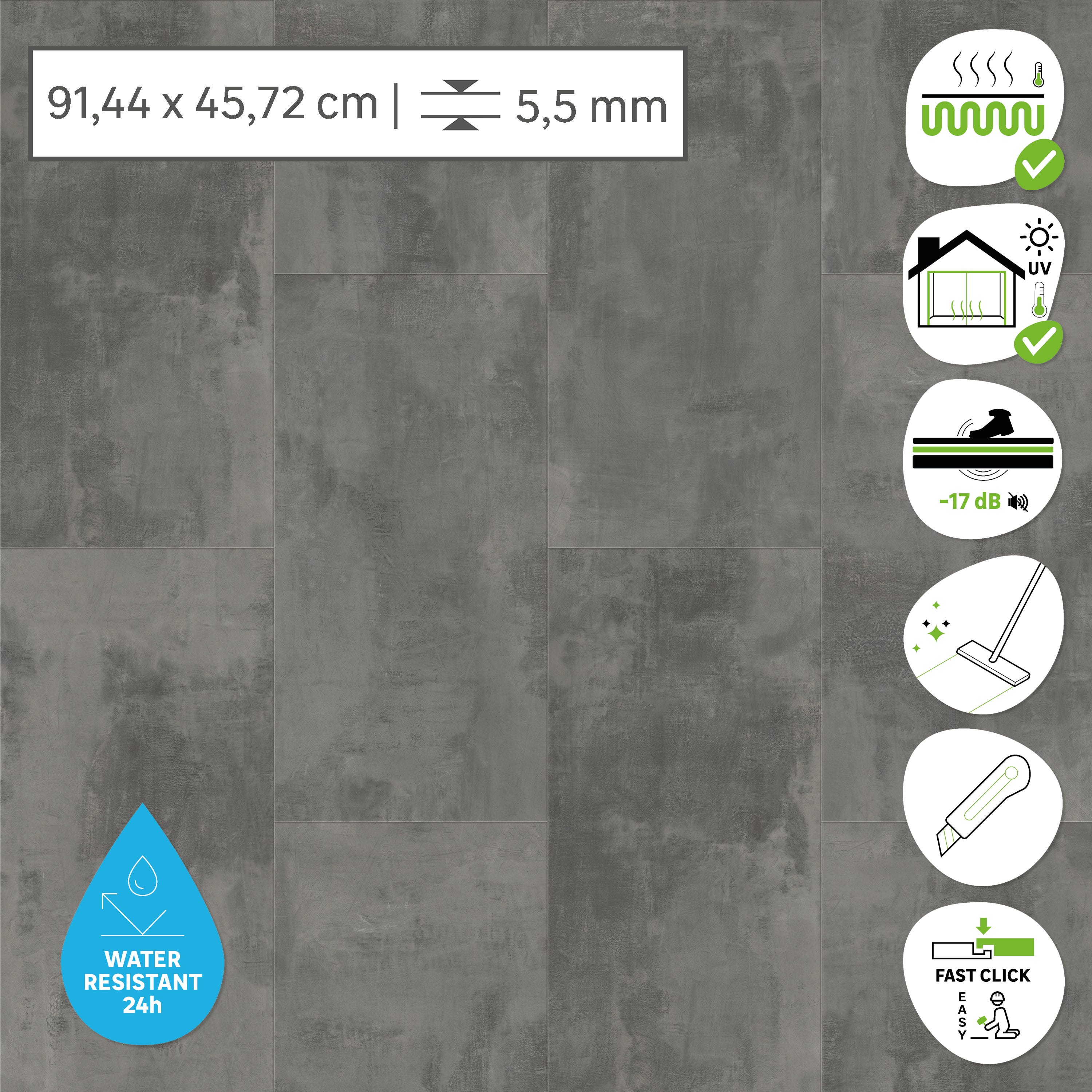 ARTENS - Sol PVC - Dalles PVC à clipser SEREN - INTENSO EXTREM - Effet pierre - Gris foncé - Dimensions L.91,44 cm x l.45,72 cm - Epaisseur 5,5 mm - - 2