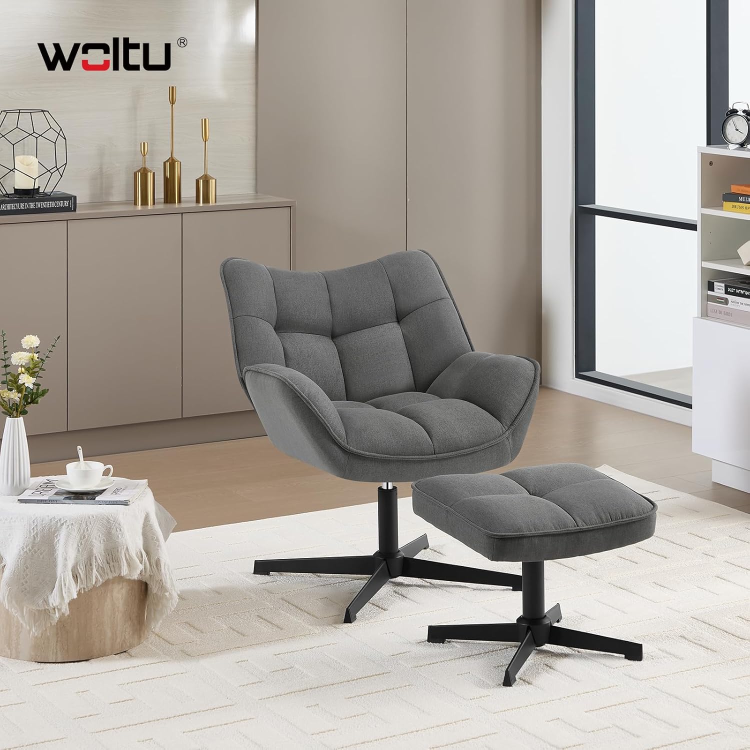 Fauteuil Salon Rembourré Fauteuil De Salon WOLTU - Similicuir Brun, Cadre Métallique, Style Vintage - Pour Salon, Chambre, Balcon Fauteuil Métal Et Simili - 13