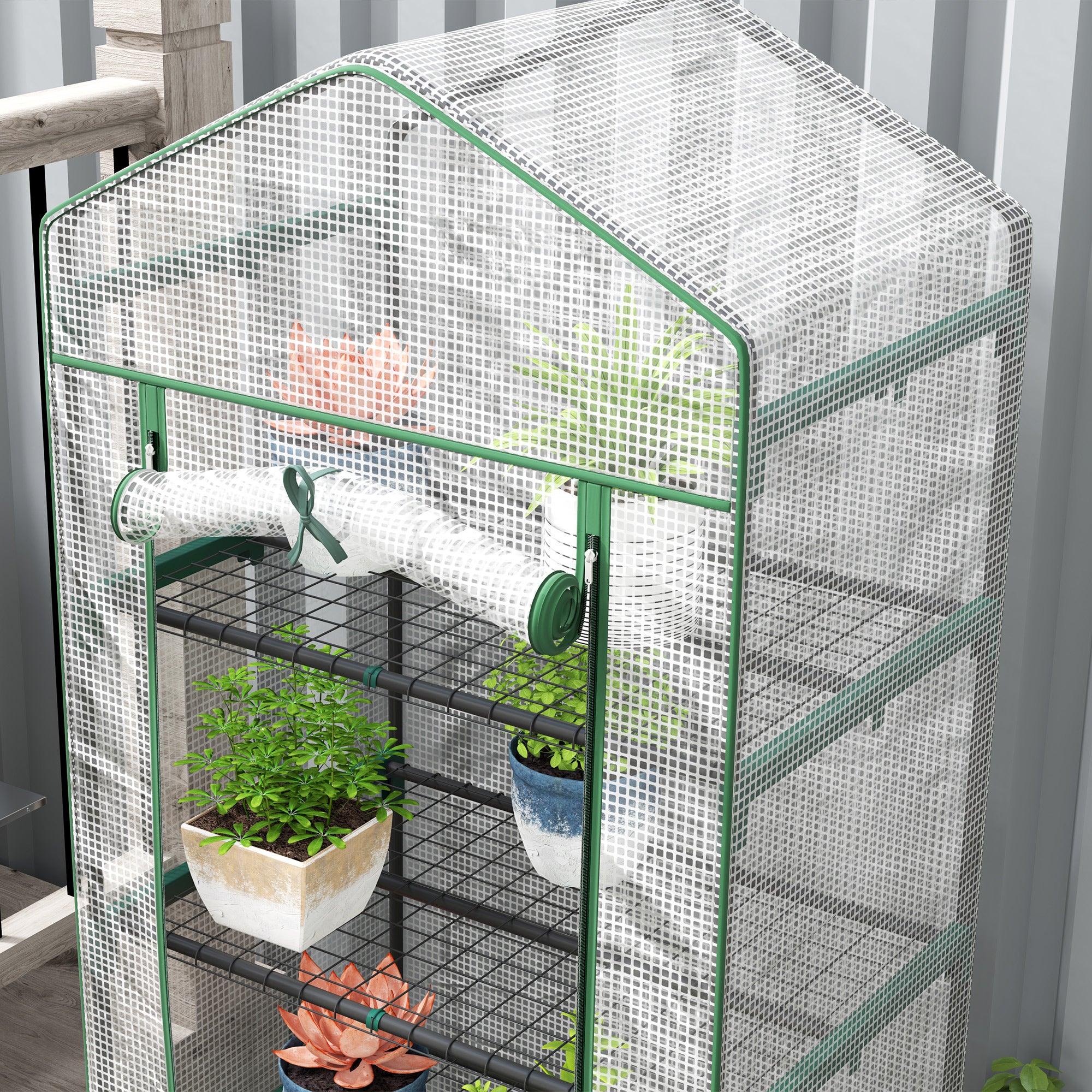 Serre de jardin - Outsunny - avec étagères à niveaux - bâche amovible PE, châssis acier - 0,69 x 0,49 x 1,93 m - blanc - 7