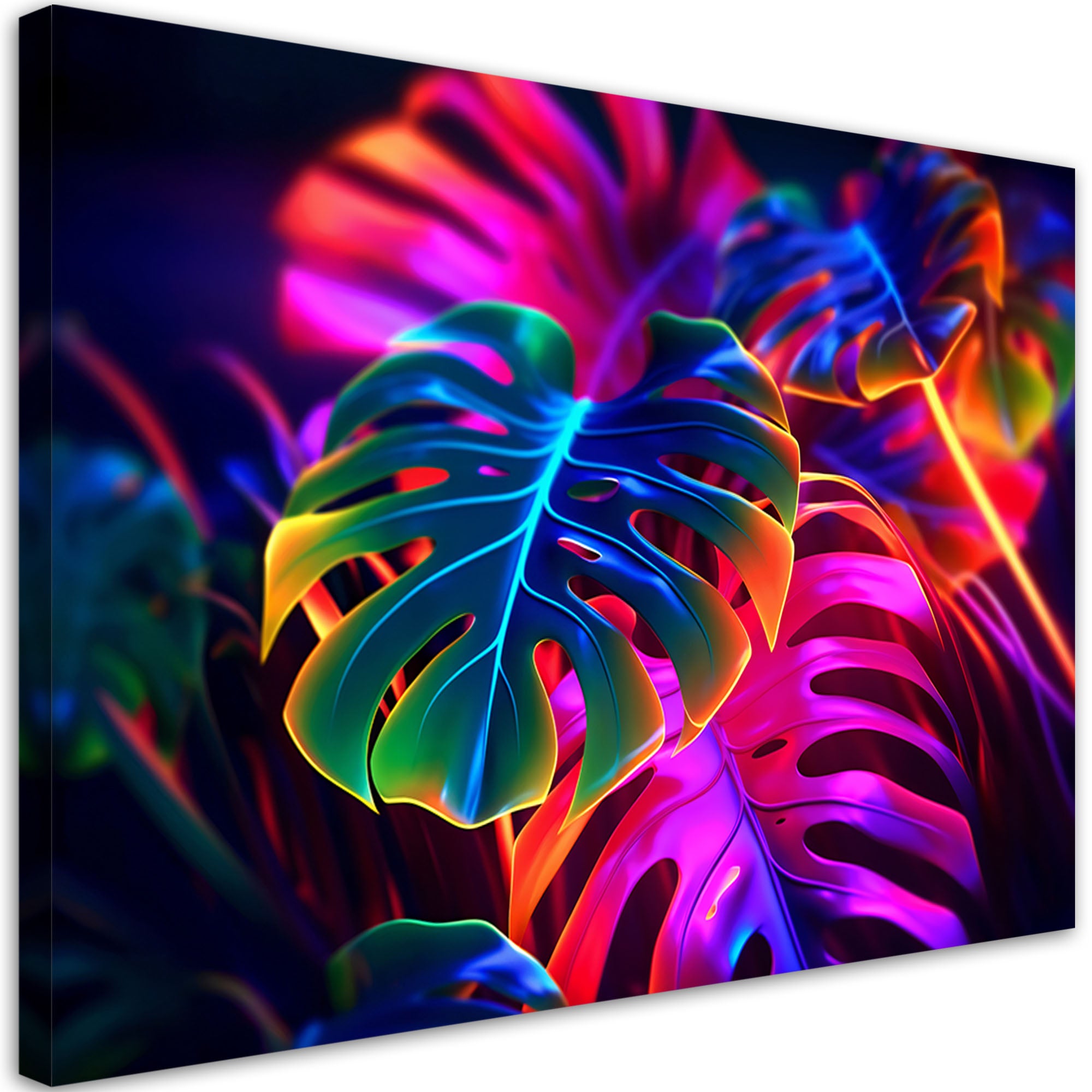 Obraz na płótnie, Monstera fluorescencyjne liście 90x60