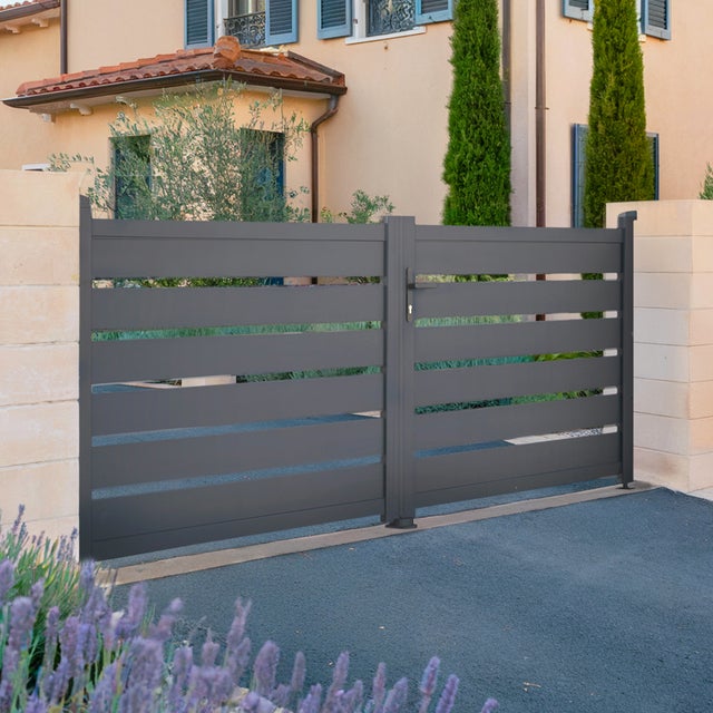 Cancello In Alluminio Maurice - 300x181 Cm Grigio - Doppia Anta Con Serratura - Foto 3