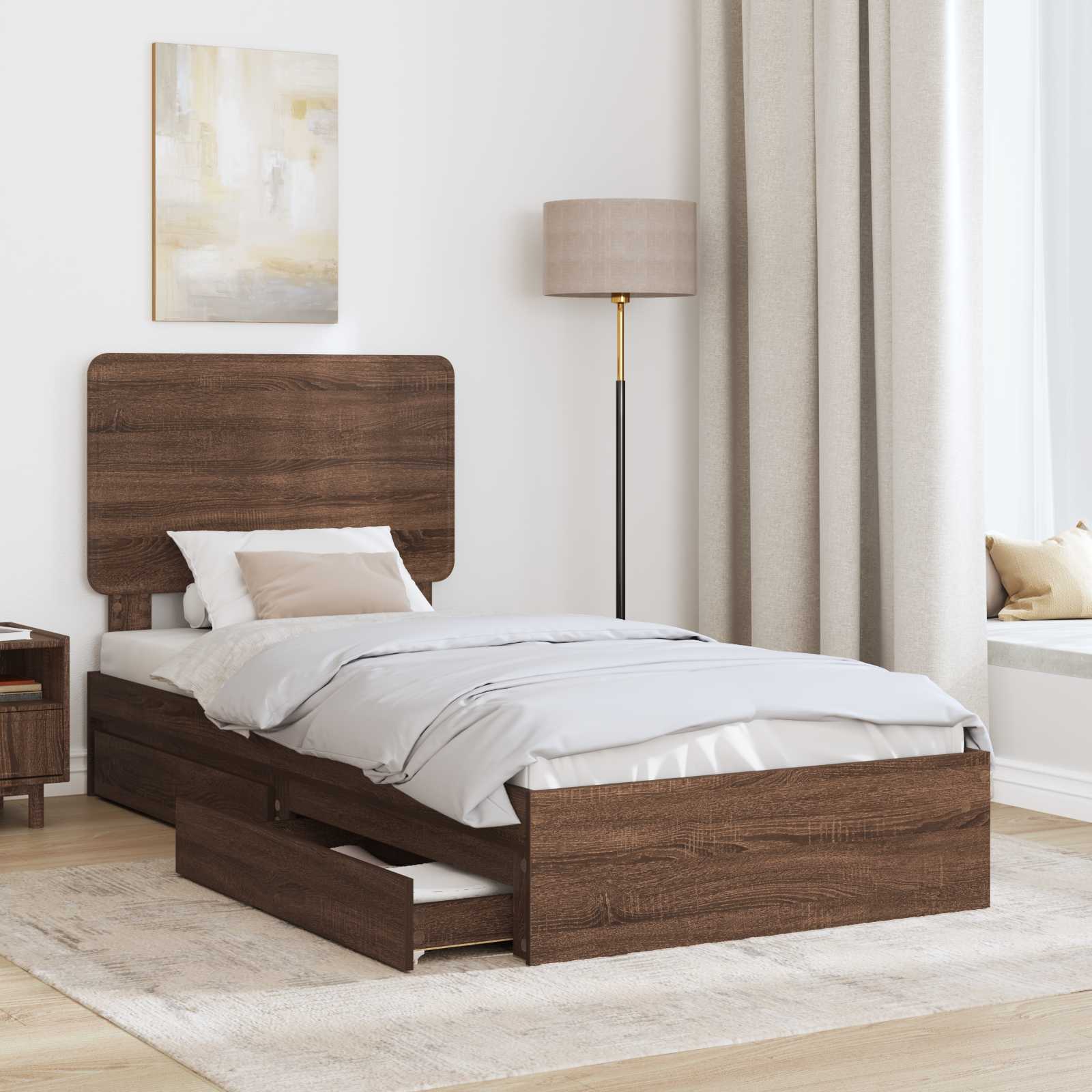 Lit coffre chêne brun 75 x 190 cm panneau de bois - 3