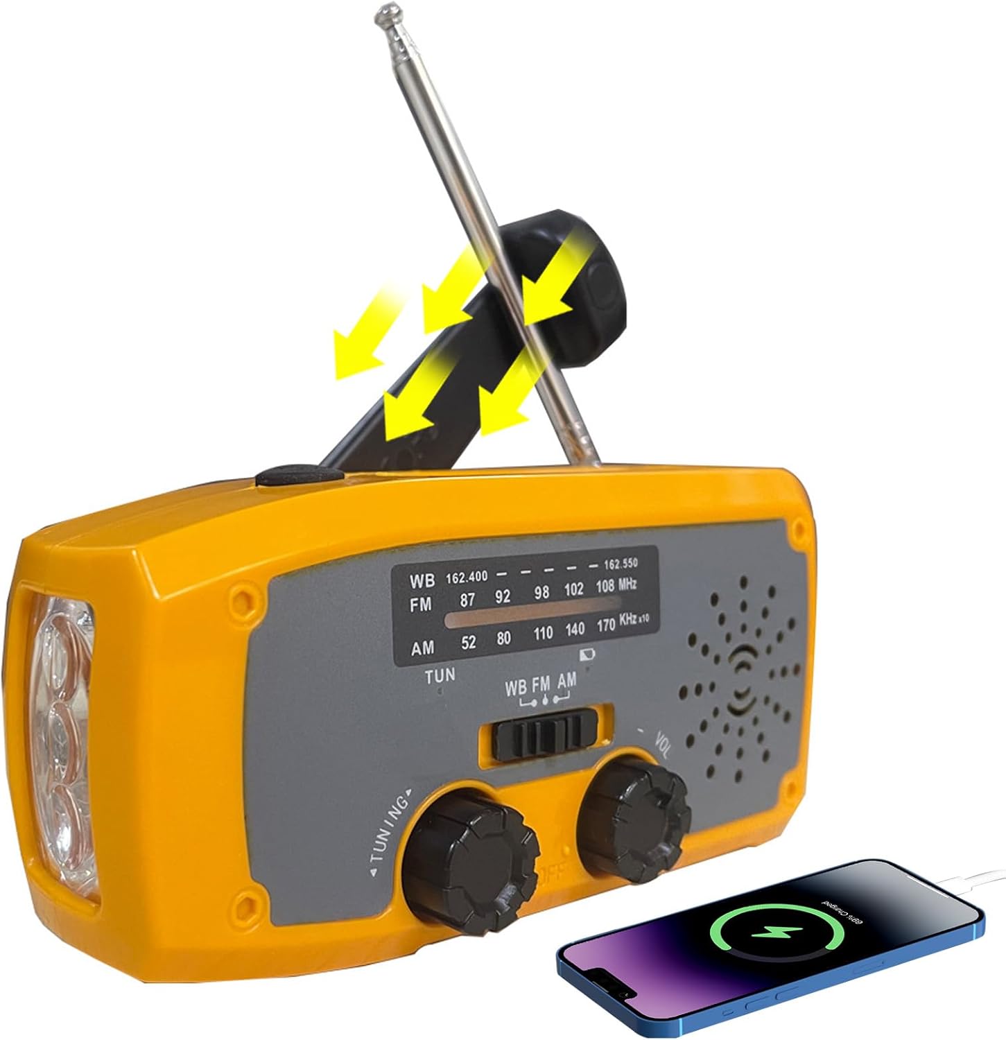 Przenośne radio AM/FM na falach krótkich z baterią 2000 mAh, latarką LED, powerbankiem USB i alarmem SOS